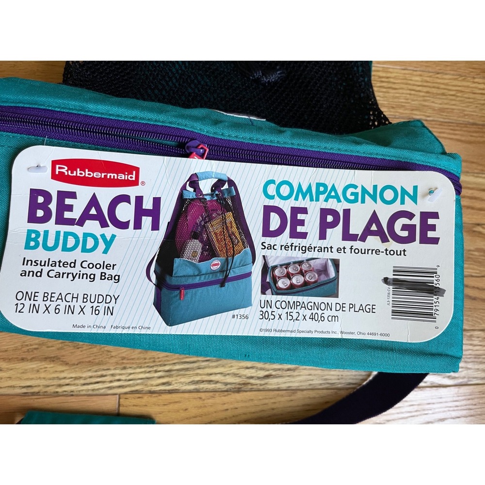 Vintage 1993 Rubbermaid Beach Buddy Insulated Cooler Mesh Tote Bag Retro - Picture 3 of 14